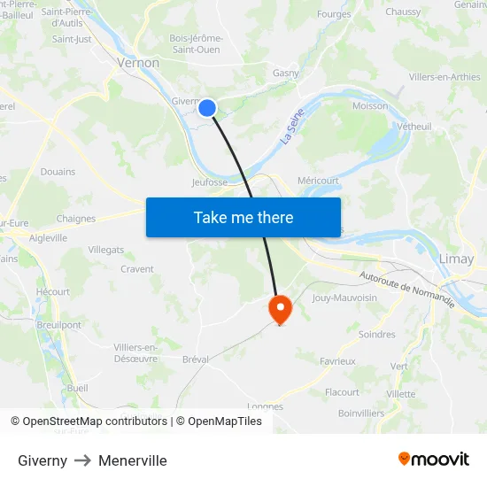 Giverny to Menerville map