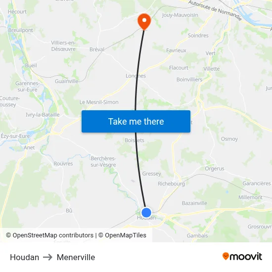 Houdan to Menerville map