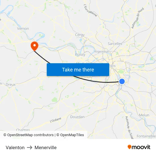Valenton to Menerville map