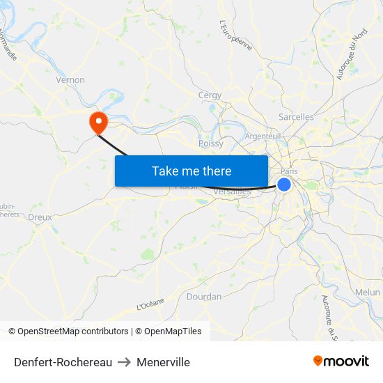 Denfert-Rochereau to Menerville map