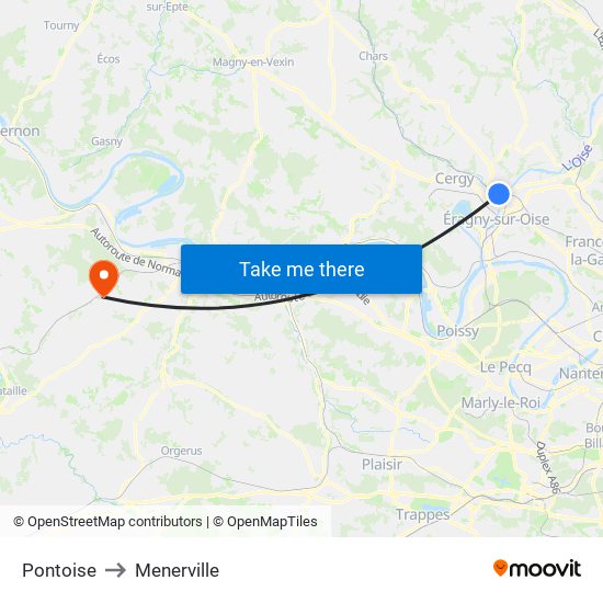 Pontoise to Menerville map