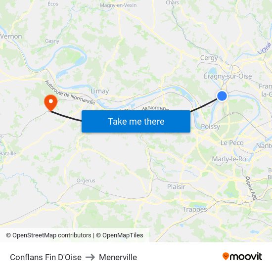 Conflans Fin D'Oise to Menerville map