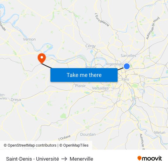 Saint-Denis - Université to Menerville map