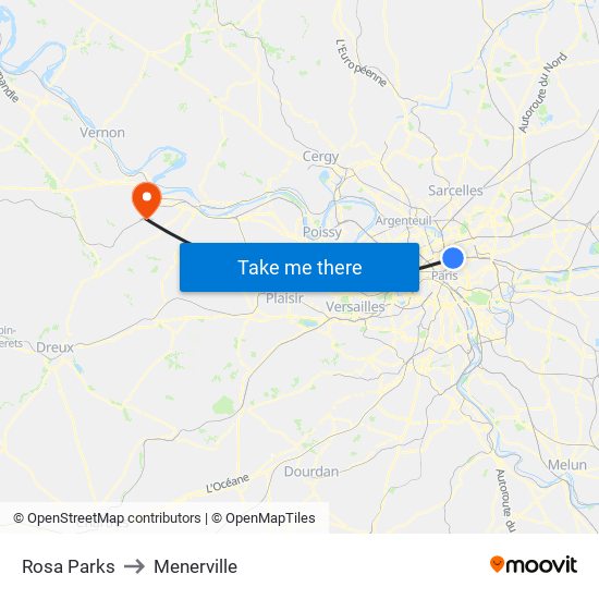 Rosa Parks to Menerville map
