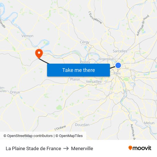 La Plaine Stade de France to Menerville map