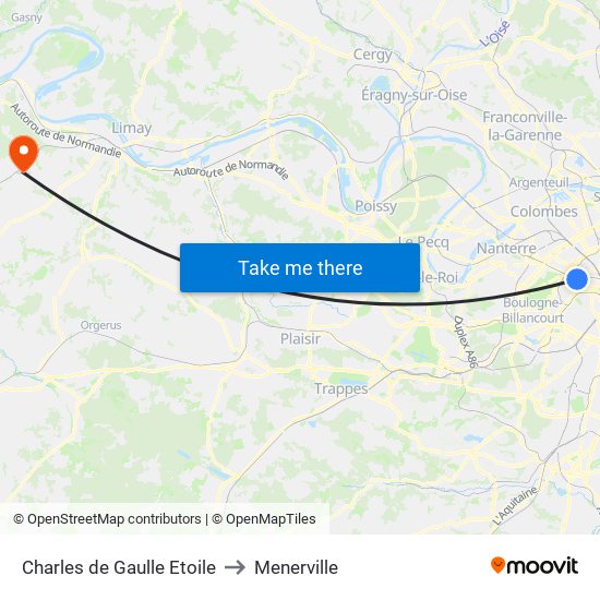 Charles de Gaulle Etoile to Menerville map