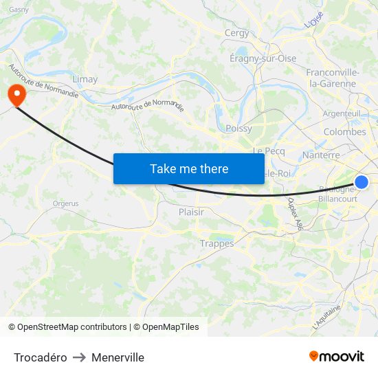 Trocadéro to Menerville map