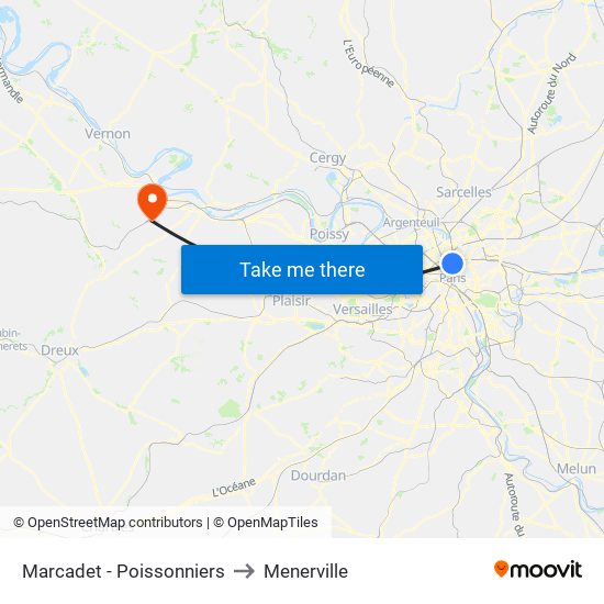 Marcadet - Poissonniers to Menerville map