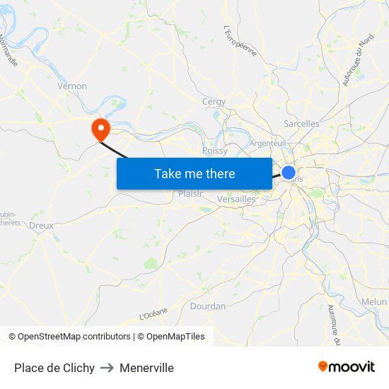 Place de Clichy to Menerville map