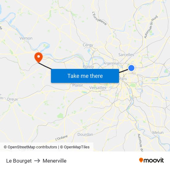 Le Bourget to Menerville map