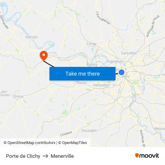 Porte de Clichy to Menerville map
