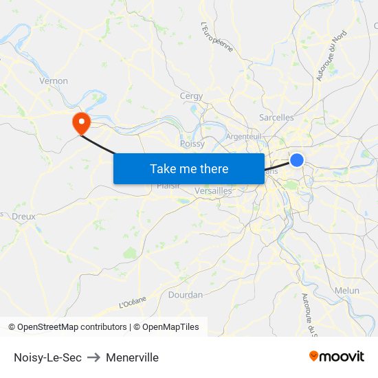 Noisy-Le-Sec to Menerville map