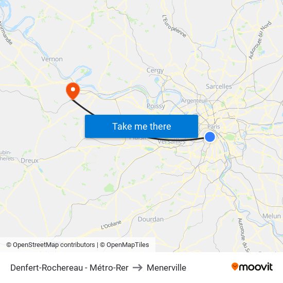 Denfert-Rochereau - Métro-Rer to Menerville map