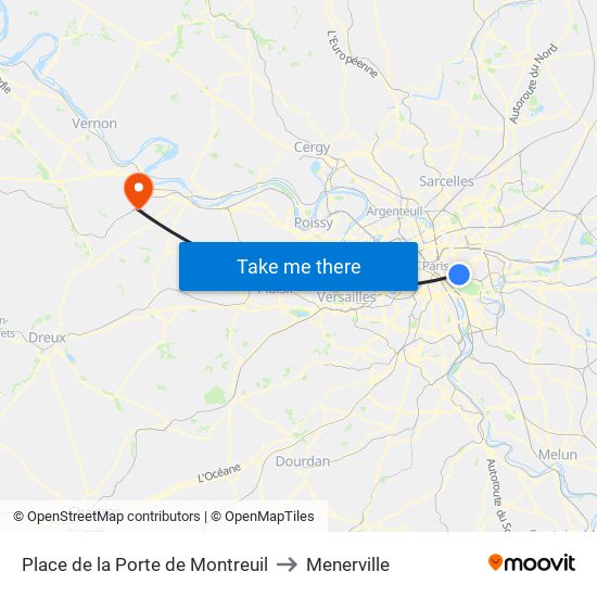 Place de la Porte de Montreuil to Menerville map