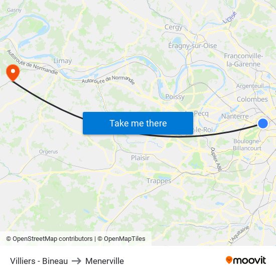 Villiers - Bineau to Menerville map