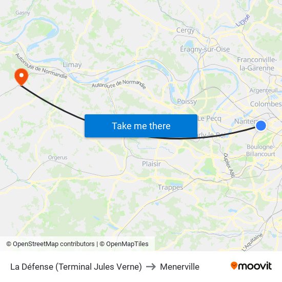 La Défense (Terminal Jules Verne) to Menerville map