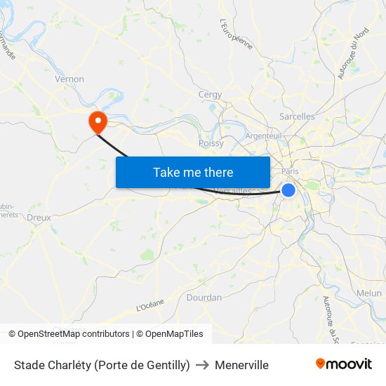 Stade Charléty (Porte de Gentilly) to Menerville map