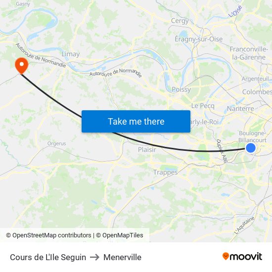 Cours de L'Ile Seguin to Menerville map