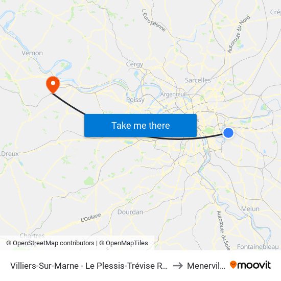 Villiers-Sur-Marne - Le Plessis-Trévise RER to Menerville map