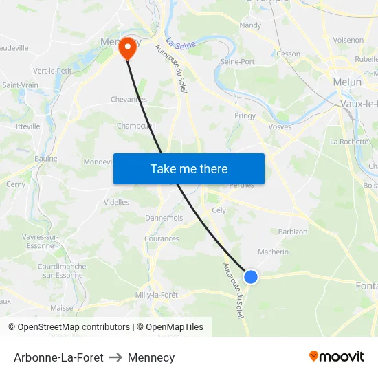 Arbonne-La-Foret to Mennecy map