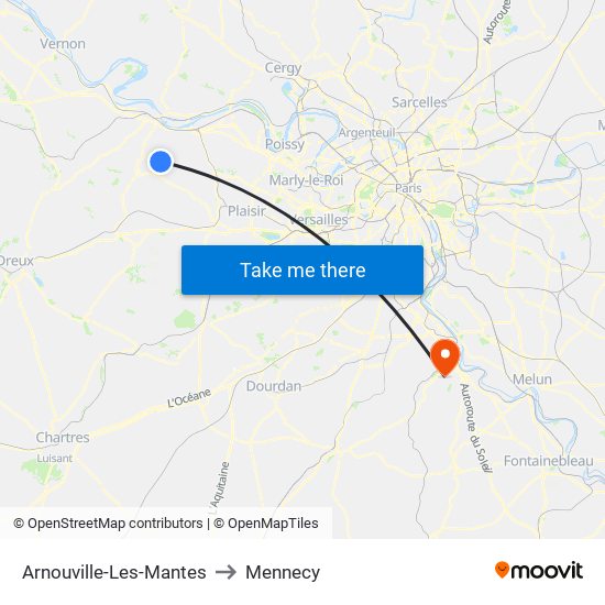 Arnouville-Les-Mantes to Mennecy map