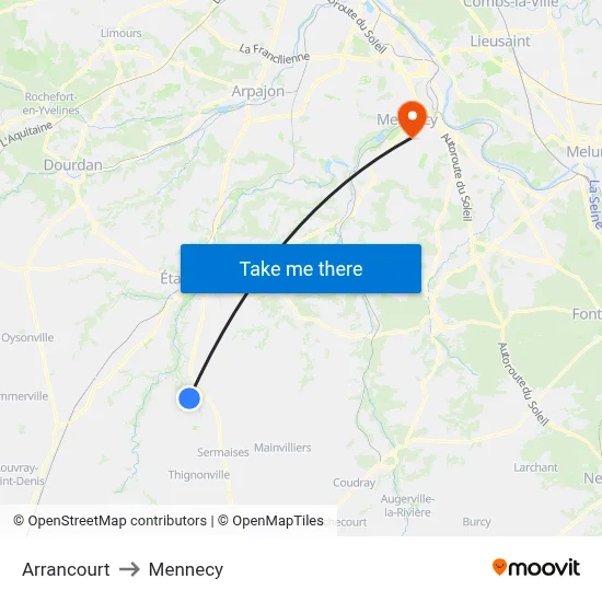 Arrancourt to Mennecy map