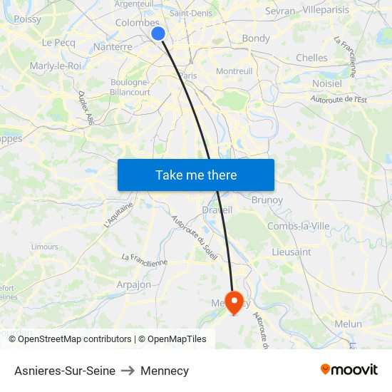 Asnieres-Sur-Seine to Mennecy map