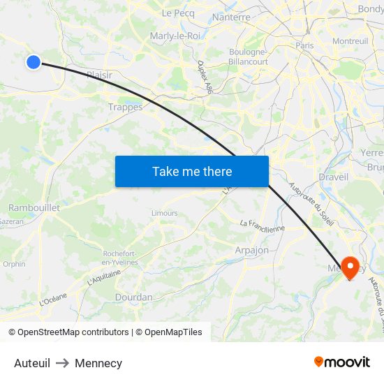 Auteuil to Mennecy map