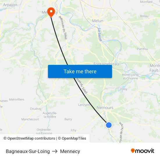 Bagneaux-Sur-Loing to Mennecy map