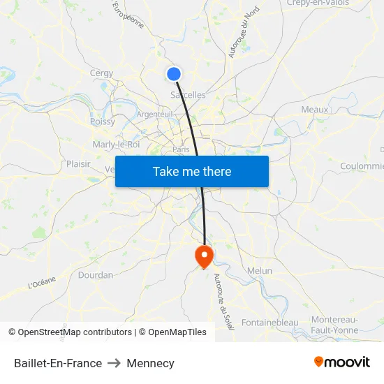 Baillet-En-France to Mennecy map