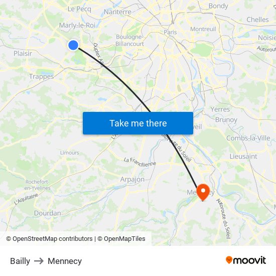 Bailly to Mennecy map