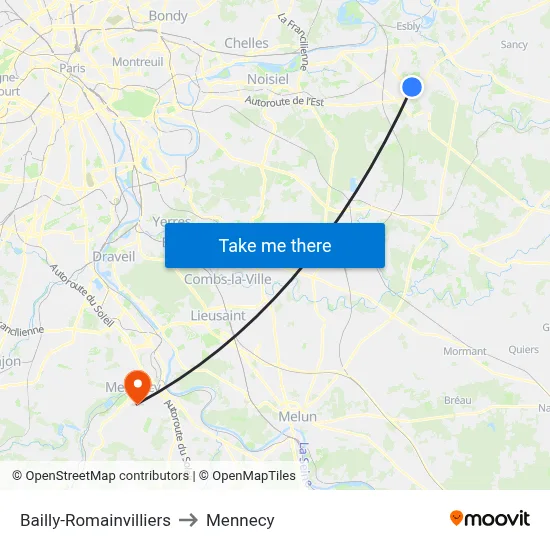 Bailly-Romainvilliers to Mennecy map
