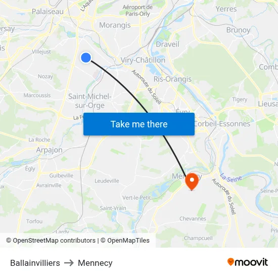 Ballainvilliers to Mennecy map