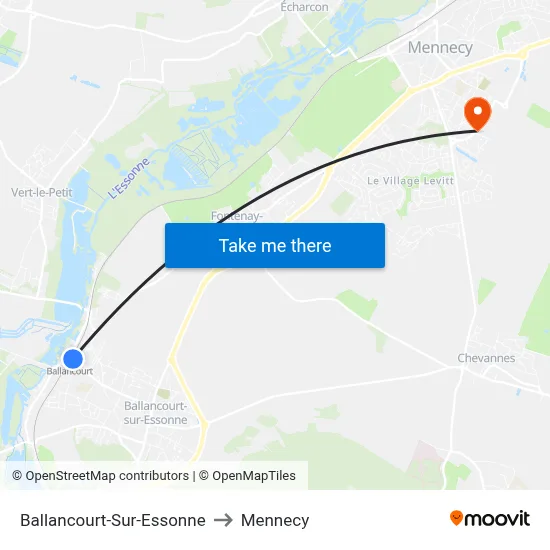 Ballancourt-Sur-Essonne to Mennecy map