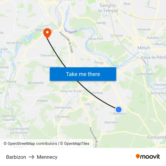 Barbizon to Mennecy map