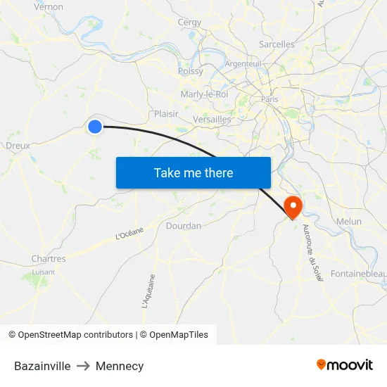 Bazainville to Mennecy map