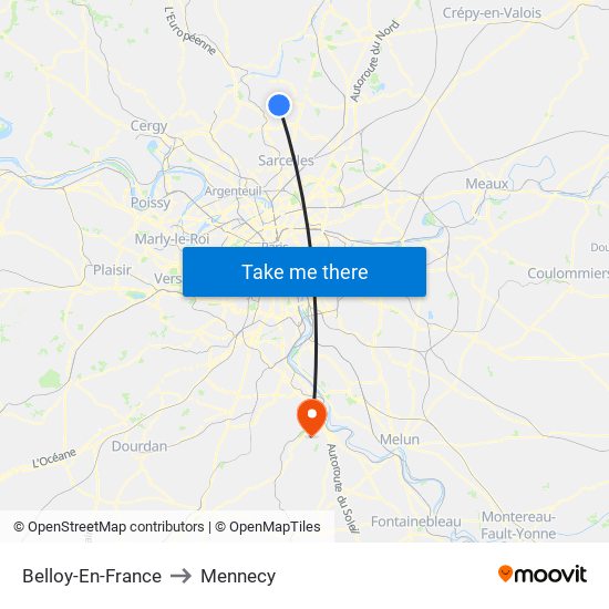 Belloy-En-France to Mennecy map