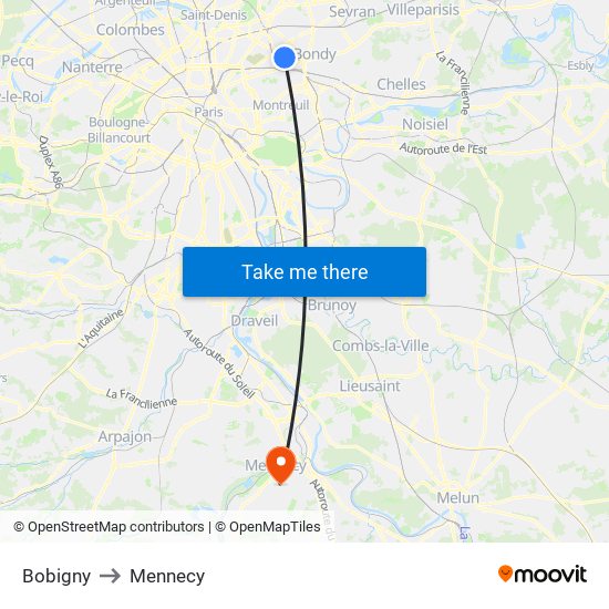 Bobigny to Mennecy map