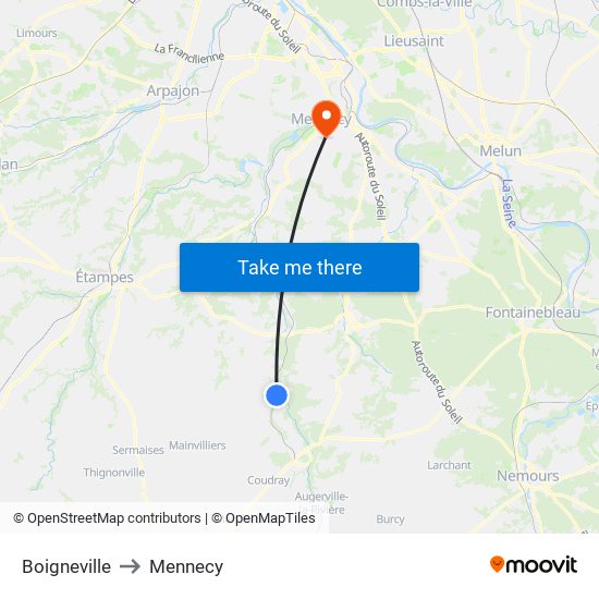 Boigneville to Mennecy map