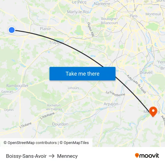 Boissy-Sans-Avoir to Mennecy map