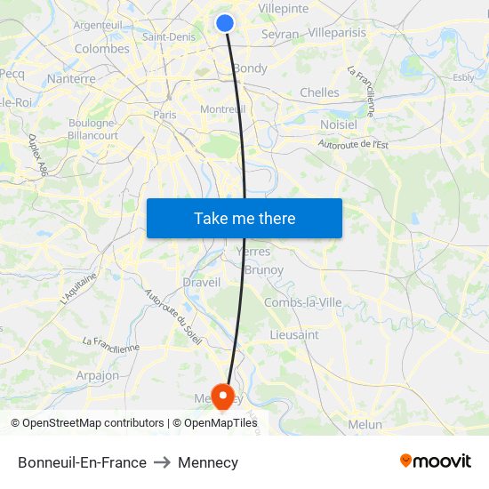 Bonneuil-En-France to Mennecy map