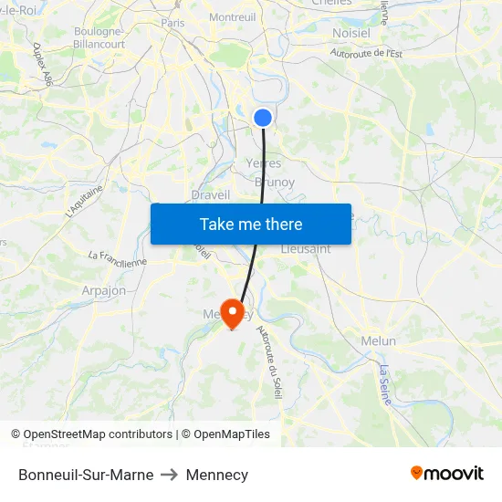 Bonneuil-Sur-Marne to Mennecy map