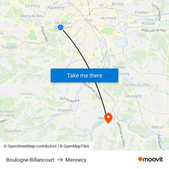 Boulogne-Billancourt to Mennecy map