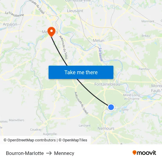 Bourron-Marlotte to Mennecy map