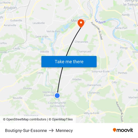 Boutigny-Sur-Essonne to Mennecy map