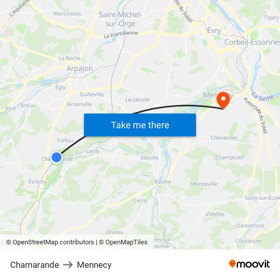 Chamarande to Mennecy map