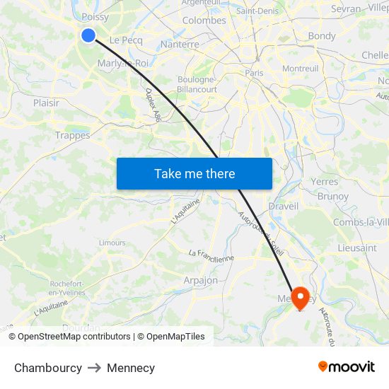 Chambourcy to Mennecy map