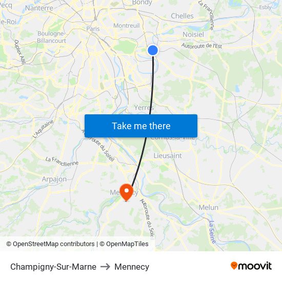Champigny-Sur-Marne to Mennecy map