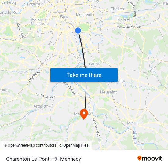 Charenton-Le-Pont to Mennecy map