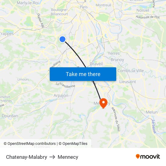 Chatenay-Malabry to Mennecy map